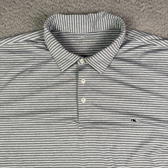 Vineyard Vines Polo Shirt Mens 2XL Gray Stripe OTG On the Go Sankaty Performance - Picture 1 of 8